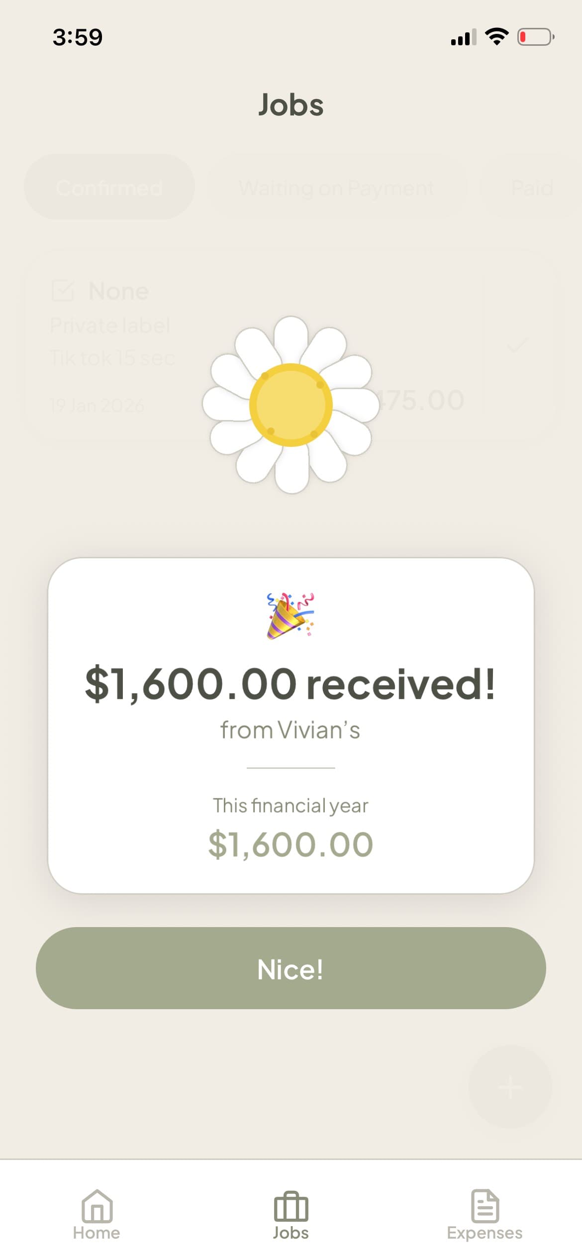 BOOKDU payment received celebration screen for models